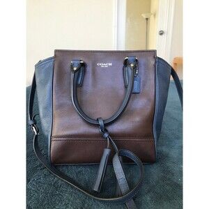 Coach two tone spectator mini tanner legacy crossbody satchel in navy brown